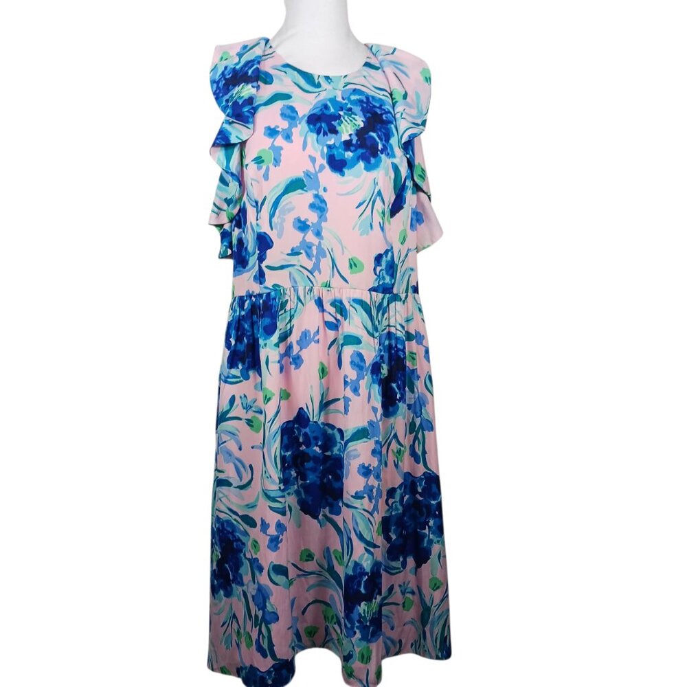 Lilly Pulitzer Rory Dress, Pink Tropics Sweet Pea, Size 14, Racer Back, Flounce - Picture 4 of 16